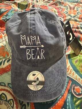 THREE IN Mama Bear Embroidered Washed Denim Baseball Cap Blue